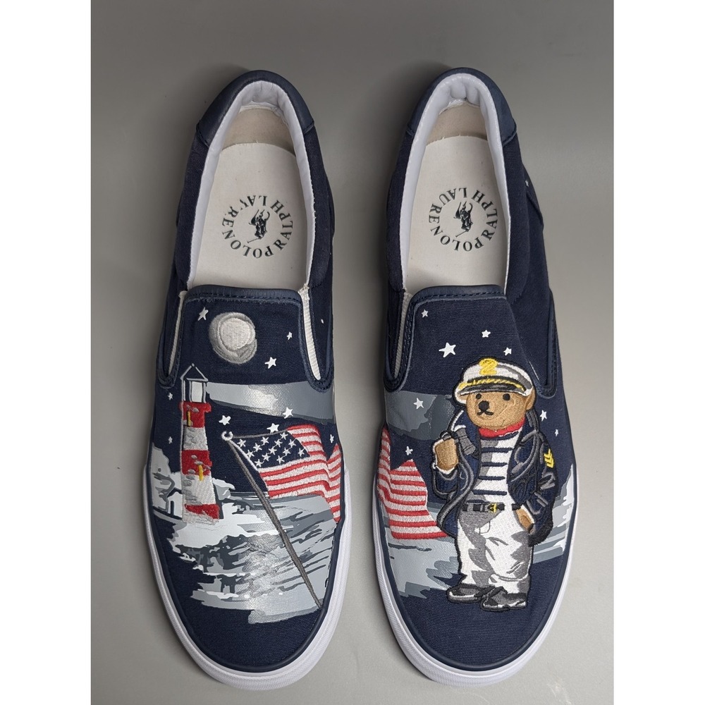 Polo Ralph Lauren Polo Bear Lighthouse Flag Shoes Slip On Canvas Shoes Size 12